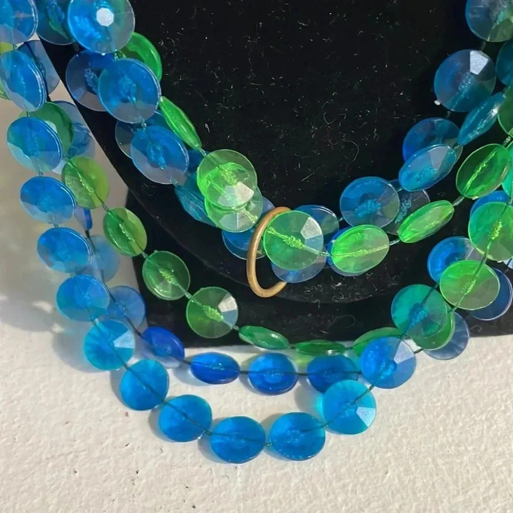 Vintage rare 1960 green blue flapper neck beads - Picture 3 of 4